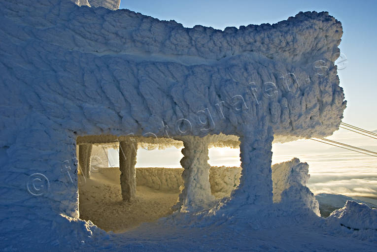 Bergstation kabinbanan nedisad isformation, istäcke, Jämtland, kallt, nedisad, samhällen, snö, vinter, Åre, Åreskutan