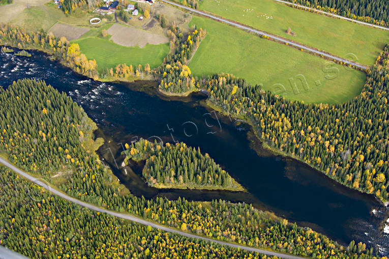 Brattlandsströmmen i Åreälven Brattlandsströmmen, drönarbilder, drönarfoto, flygbild, flygbilder, Flygfoto, flygfoton, höst, Jämtland, vattendrag, Åreälven, älvar