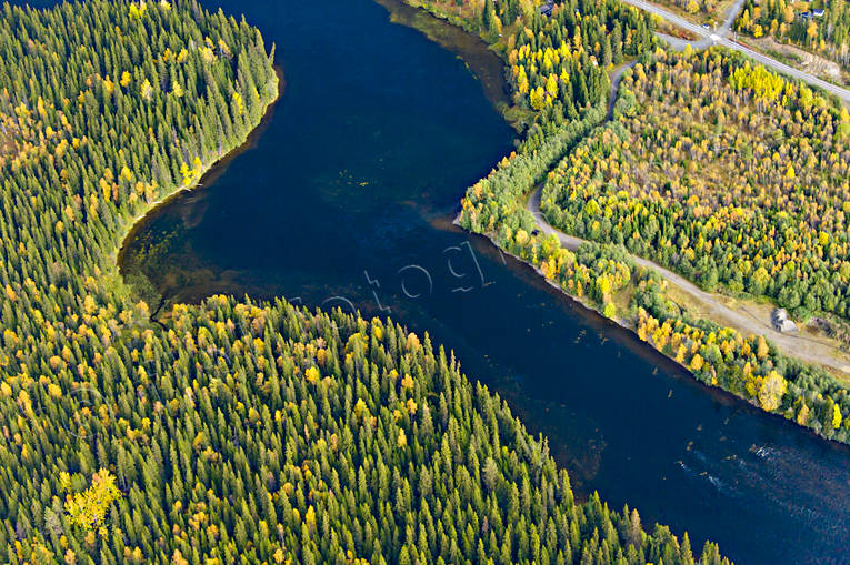 Brattlandsströmmen i Åreälven Brattlandsströmmen, drönarbilder, drönarfoto, flygbild, flygbilder, Flygfoto, flygfoton, höst, Jämtland, vattendrag, Åreälven, älvar