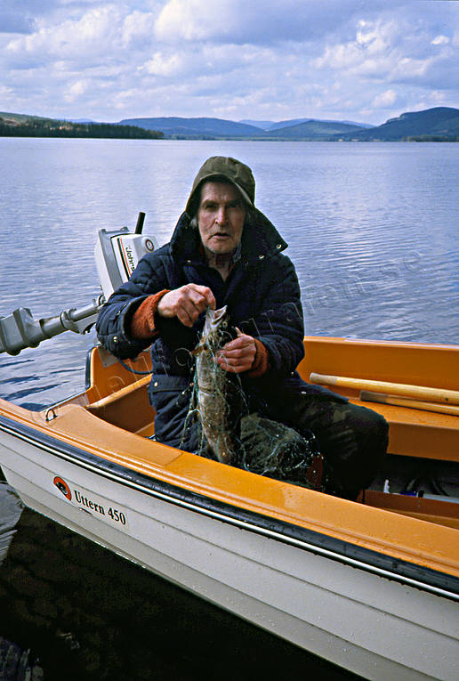 Fiskare tar upp nät arbete, bergstrand, båt, fiskare, fiske, fiskelycka, fisknät, gammal, man, nät, nätfiske, trappern, yrkesfiske