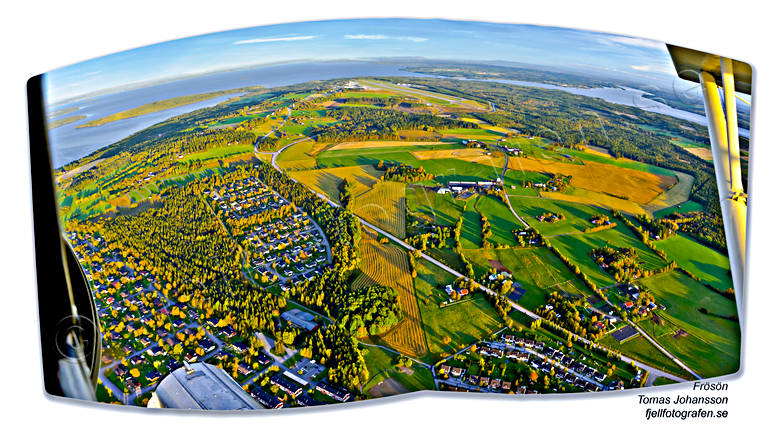 Flygbild över Frösön drönarbilder, drönarfoto, flygbild, flygbilder, Flygfoto, flygfoton, Frösön, höst, Jämtland, panorama, städer, Östersund