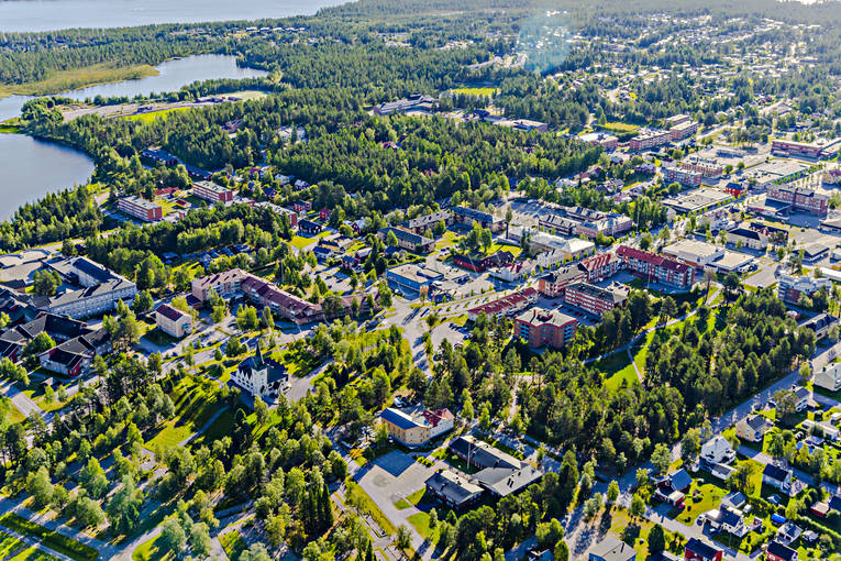 Flygfoto över Arvidsjaur Arvidsjaur, drönarbilder, drönarfoto, flygbild, flygbilder, Flygfoto, flygfoton, lappland, samhällen, sommar