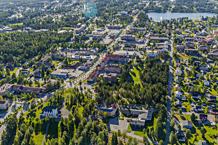 Flygfoto över Arvidsjaur Arvidsjaur, drönarbilder, drönarfoto, flygbild, flygbilder, Flygfoto, flygfoton, lappland, samhällen, sommar
