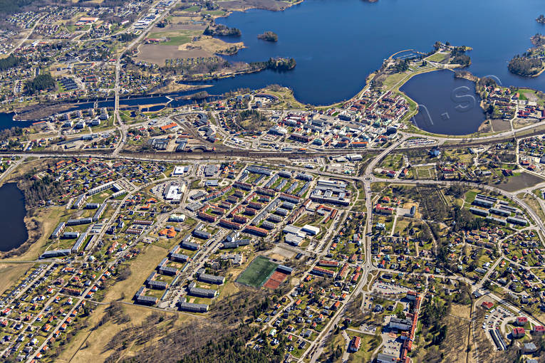 Flygfoto över Bollnäs Bollnäs, drönarbilder, drönarfoto, flygbild, flygbilder, Flygfoto, flygfoton, Hälsingland, Ljusnan, samhällen, vår