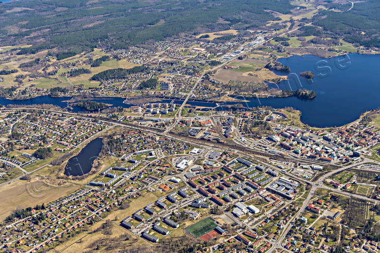 Flygfoto över Bollnäs Bollnäs, drönarbilder, flygbilder, Flygfoto, Hälsingland, Ljusnan, samhällen, vår