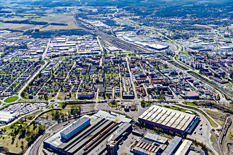 Flygfoto över Borlänge Borlänge, Dalarna, Domnarvet, Domnarvets, drönarbilder, flygbilder, Flygfoto, Jernverk, järnverk, städer, vår