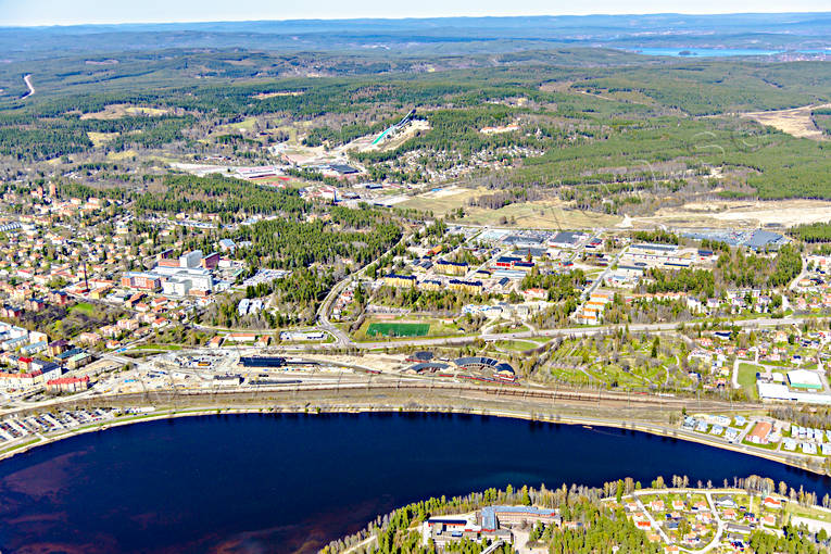 Flygfoto över Falun Dalarna, drönarbilder, drönarfoto, Falun, flygbild, flygbilder, Flygfoto, flygfoton, städer, Tisken, vår