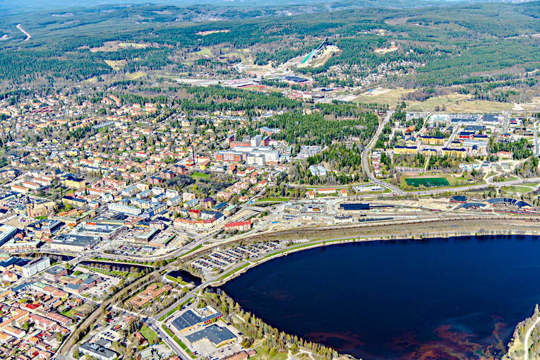Flygfoto över Falun Dalarna, drönarbilder, drönarfoto, Falun, flygbild, flygbilder, Flygfoto, flygfoton, städer, Tisken, vår