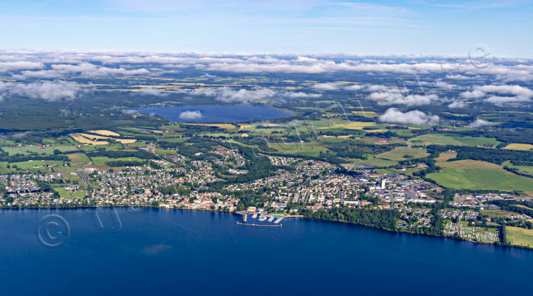 Flygfoto över Hjo drönarbilder, drönarfoto, flygbild, flygbilder, Flygfoto, flygfoton, Hjo, samhällen, sommar, Västergötland, vättern