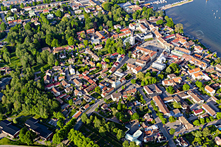 Flygfoto över Hjo drönarbild, drönarbilder, drönarfoto, flygbild, flygbilder, Flygfoto, flygfoton, Hjo, samhällen, sommar, Västergötland