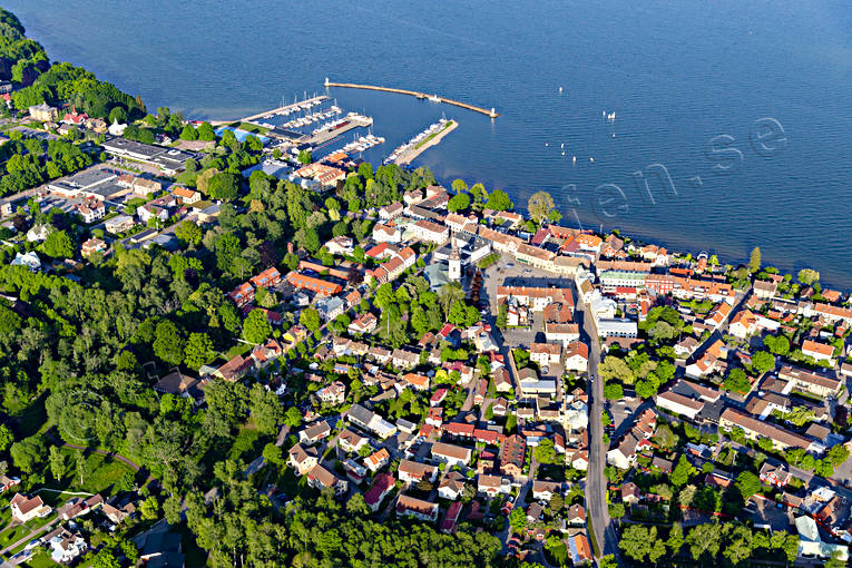 Flygfoto över Hjo drönarbild, drönarbilder, drönarfoto, flygbild, flygbilder, Flygfoto, flygfoton, Hjo, samhällen, sommar, Västergötland
