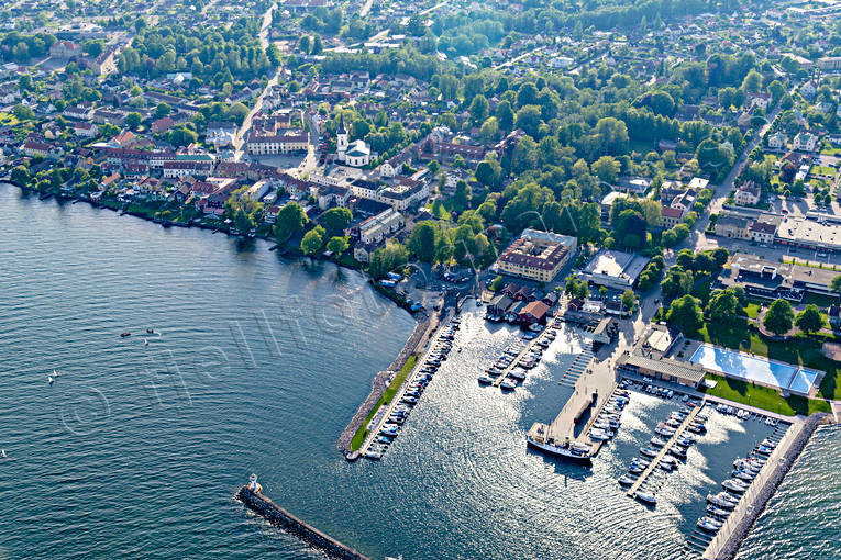 Flygfoto över Hjo drönarbild, drönarbilder, drönarfoto, flygbild, flygbilder, Flygfoto, flygfoton, Hjo, samhällen, sommar, Västergötland