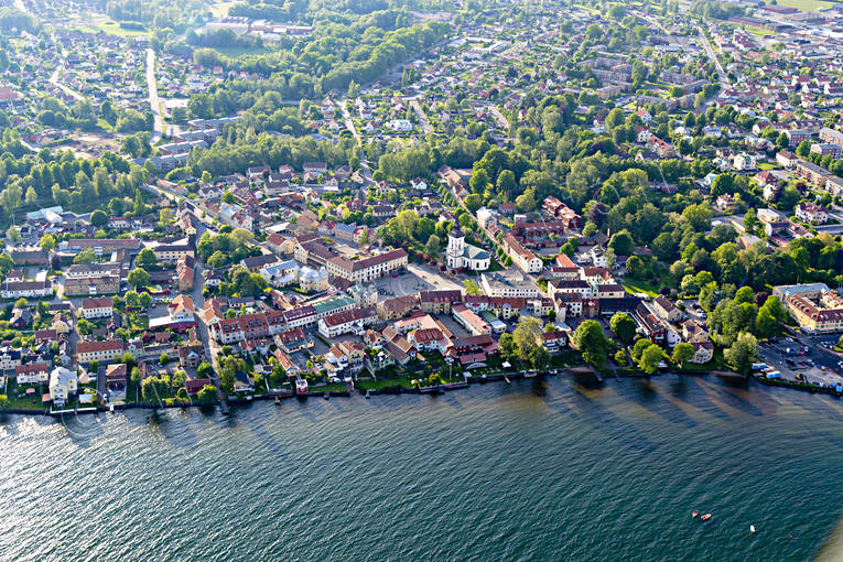 Flygfoto över Hjo drönarbild, drönarbilder, drönarfoto, flygbild, flygbilder, Flygfoto, flygfoton, Hjo, samhällen, sommar, Västergötland