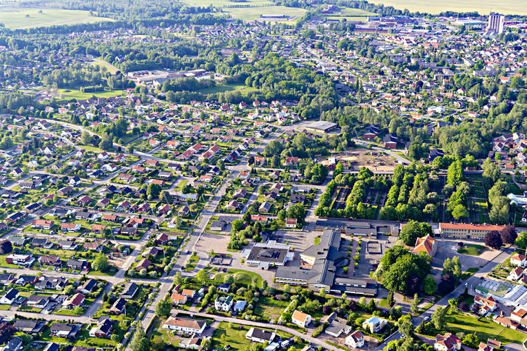 Flygfoto över Hjo drönarbild, drönarbilder, drönarfoto, flygbild, flygbilder, Flygfoto, flygfoton, Hjo, samhällen, sommar, Västergötland