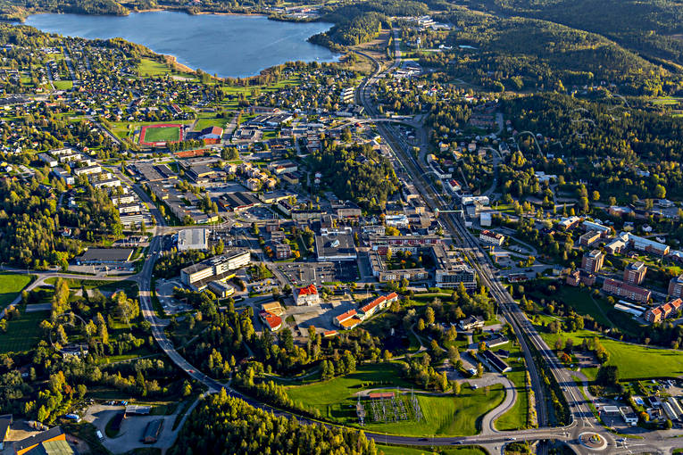 Flygfoto över Kramfors drönarbilder, drönarfoto, flygbild, flygbilder, Flygfoto, flygfoton, höst, Kramfors, samhällen, Ångermanland