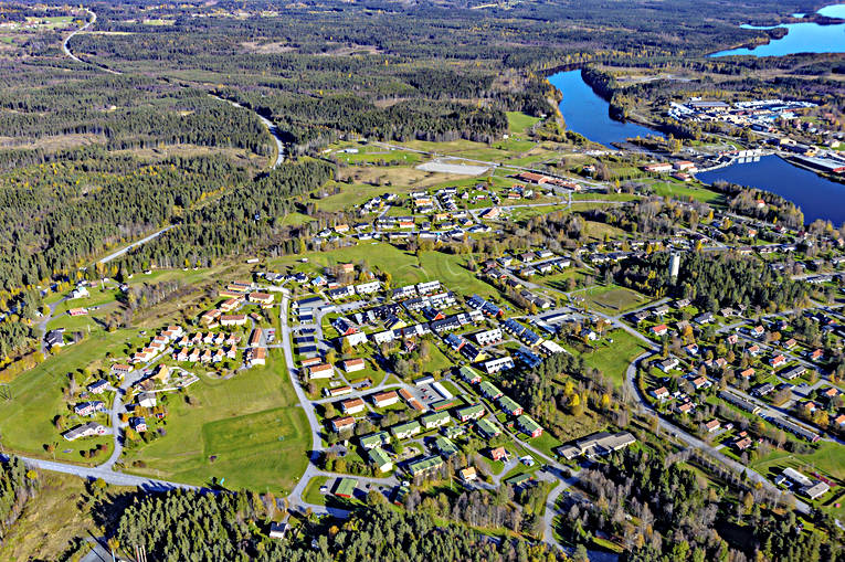 Flygfoto över Krokom drönarbilder, drönarfoto, flygbild, flygbilder, Flygfoto, flygfoton, höst, Jämtland, Krokom, samhällen