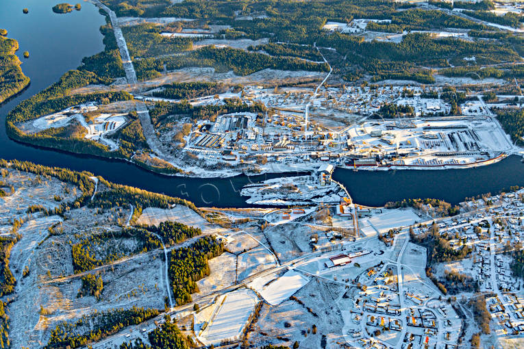 Flygfoto över Krokom drönarbilder, drönarfoto, flygbild, flygbilder, Flygfoto, flygfoton, Hissmofors, höst, Indalsälven, Jämtland, Krokom, samhällen