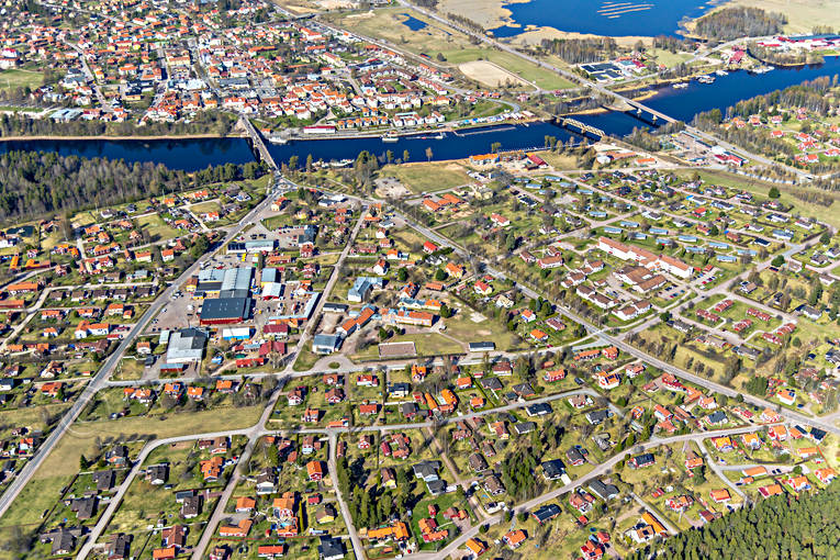 Flygfoto över Leksand Dalarna, drönarbilder, drönarfoto, flygbild, flygbilder, Flygfoto, flygfoton, Leksand, samhälle, samhällen, vår, Österdalälven