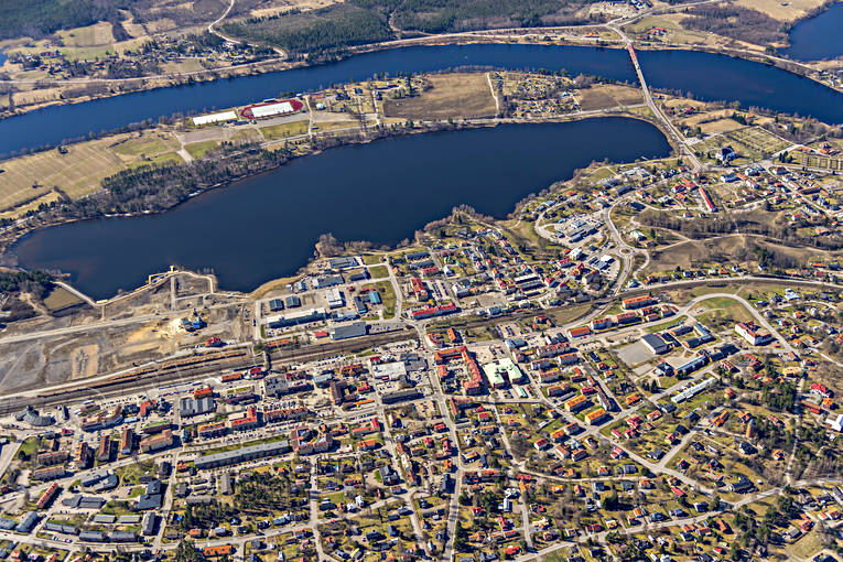 Flygfoto över Ljusdal drönarbilder, drönarfoto, flygbild, flygbilder, Flygfoto, flygfoton, Hälsingland, Ljusdal, samhällen, vår