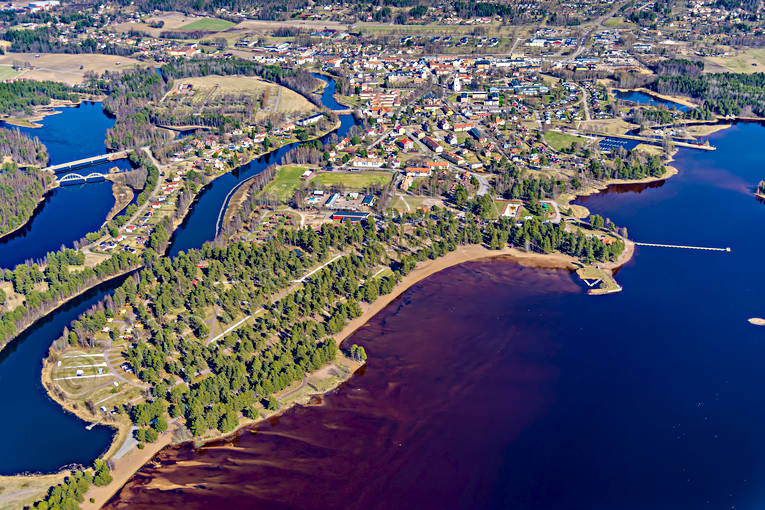 Flygfoto över Orsa Dalarna, drönarbilder, drönarfoto, flygbild, flygbilder, Flygfoto, flygfoton, Lillån, Orsa, samhällen, vår