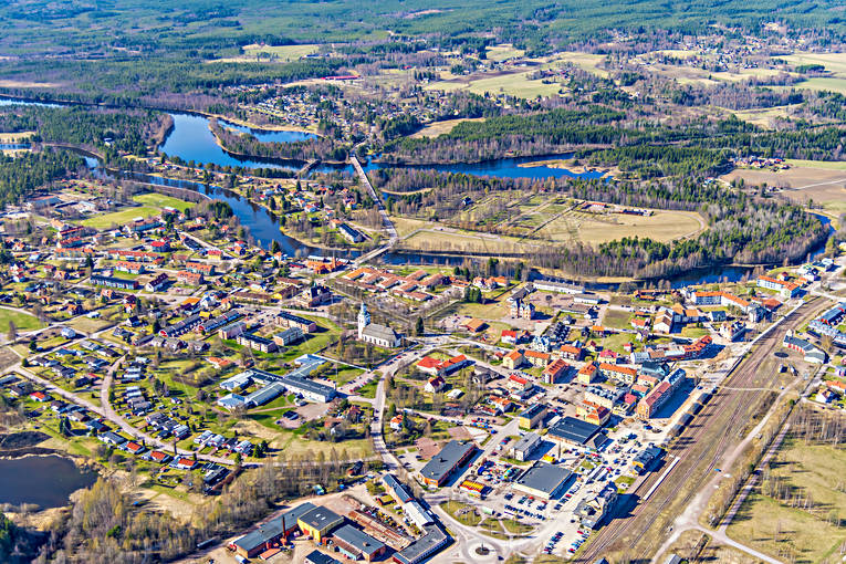 Flygfoto över Orsa Dalarna, drönarbilder, drönarfoto, flygbild, flygbilder, Flygfoto, flygfoton, Oreälven, Orsa, samhällen, vår