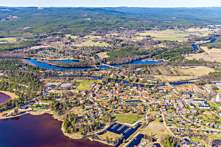 Flygfoto över Orsa Dalarna, drönarbilder, drönarfoto, flygbild, flygbilder, Flygfoto, flygfoton, Oreälven, Orsa, samhällen, vår