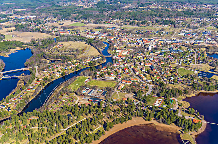 Flygfoto över Orsa Dalarna, drönarbilder, flygbilder, Flygfoto, Lillån, Orsa, samhällen, vår