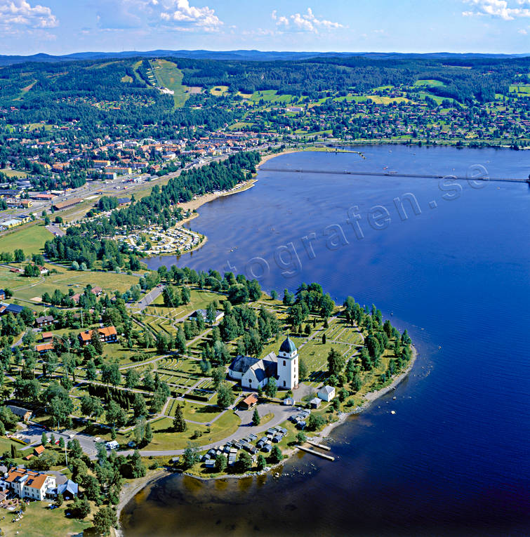 Flygfoto över Rättvik bybyggelse, Dalarna, drönarbilder, flygbilder, Flygfoto, kyrka, kyrkan, kyrkor, Rättvik, samhälle, samhällen, Siljan, sommar
