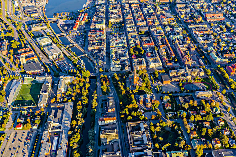 Flygfoto över Sundsvall drönarbilder, drönarfoto, flygbild, flygbilder, Flygfoto, flygfoton, höst, Medelpad, städer, Sundsvall