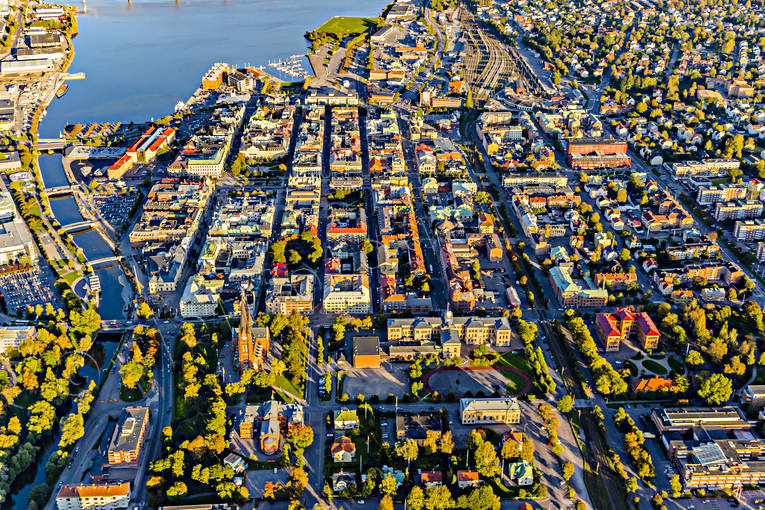 Flygfoto över Sundsvall drönarbilder, drönarfoto, flygbild, flygbilder, Flygfoto, flygfoton, höst, Medelpad, städer, Sundsvall