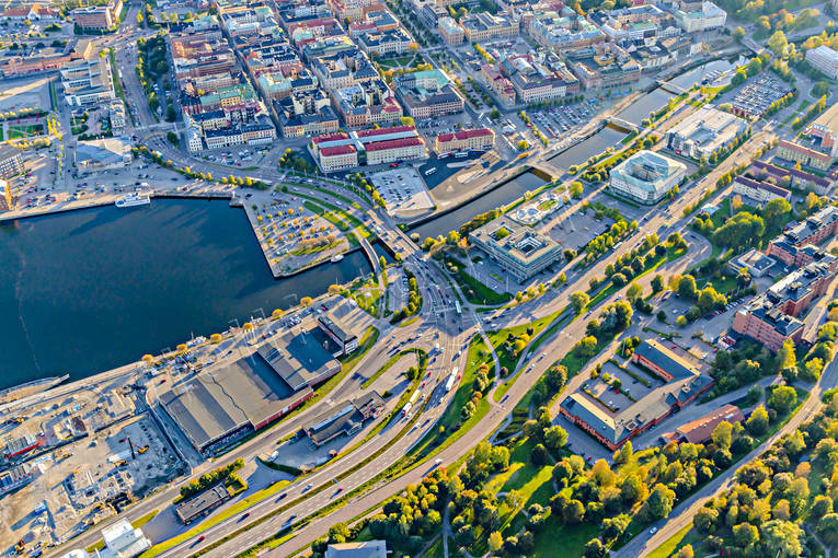Flygfoto över Sundsvall drönarbilder, drönarfoto, flygbild, flygbilder, Flygfoto, flygfoton, höst, Medelpad, städer, Sundsvall