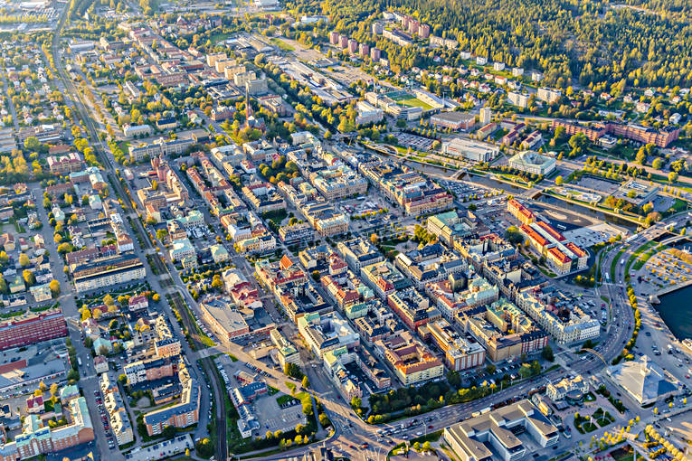 Flygfoto över Sundsvall drönarbilder, drönarfoto, flygbild, flygbilder, Flygfoto, flygfoton, höst, Medelpad, städer, Sundsvall