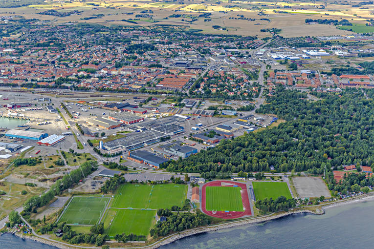 Flygfoto över Ystad drönarbilder, drönarfoto, flygbild, flygbilder, Flygfoto, flygfoton, Revnäbbet, samhällen, Skåne, sommar, Ystad