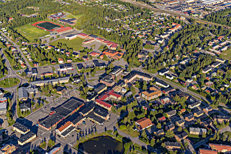 Flygfoto över Älvsbyn drönarbilder, drönarfoto, flygbild, flygbilder, Flygfoto, flygfoton, Norrbotten, samhällen, sommar, Älvsbyn