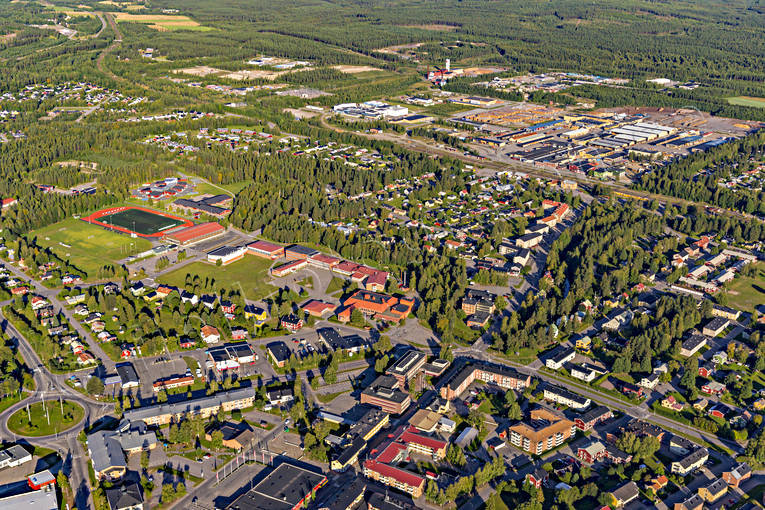 Flygfoto över Älvsbyn drönarbilder, drönarfoto, flygbild, flygbilder, Flygfoto, flygfoton, Norrbotten, samhällen, sommar, Älvsbyn