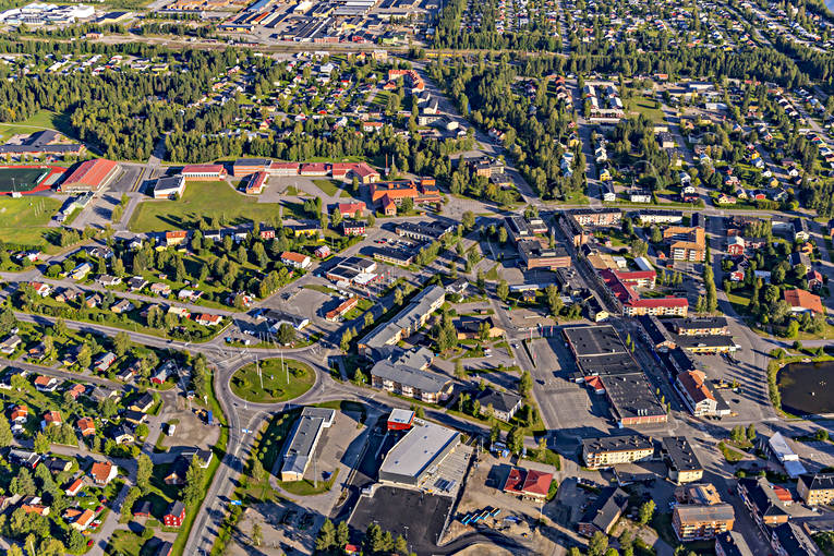 Flygfoto över Älvsbyn drönarbilder, drönarfoto, flygbild, flygbilder, Flygfoto, flygfoton, Norrbotten, samhällen, sommar, Älvsbyn