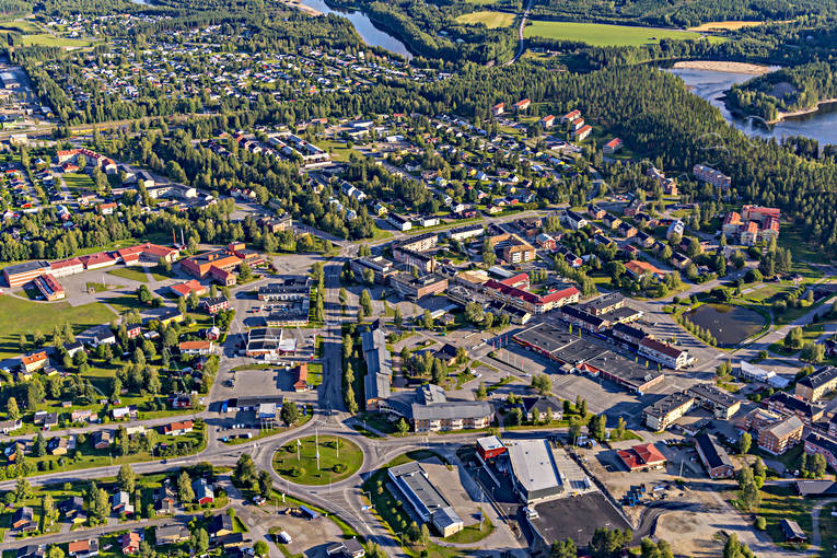 Flygfoto över Älvsbyn drönarbilder, drönarfoto, flygbild, flygbilder, Flygfoto, flygfoton, Norrbotten, samhällen, sommar, Älvsbyn
