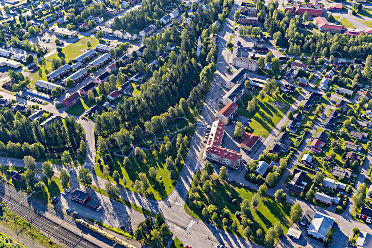 Flygfoto över Älvsbyn drönarbilder, drönarfoto, flygbild, flygbilder, Flygfoto, flygfoton, Norrbotten, samhällen, sommar, Älvsbyn