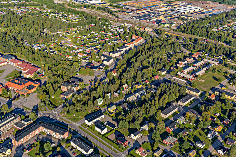Flygfoto över Älvsbyn drönarbilder, drönarfoto, flygbild, flygbilder, Flygfoto, flygfoton, Norrbotten, samhällen, sommar, Älvsbyn