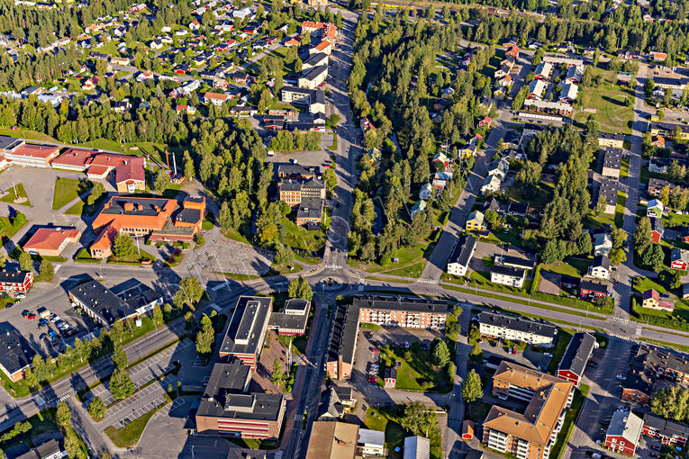 Flygfoto över Älvsbyn drönarbilder, drönarfoto, flygbild, flygbilder, Flygfoto, flygfoton, Norrbotten, samhällen, sommar, Älvsbyn