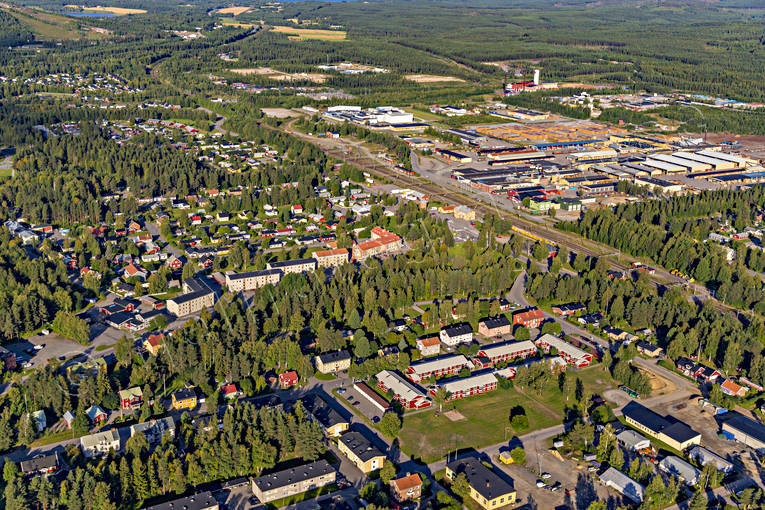 Flygfoto över Älvsbyn drönarbilder, drönarfoto, flygbild, flygbilder, Flygfoto, flygfoton, Norrbotten, samhällen, sommar, Älvsbyn