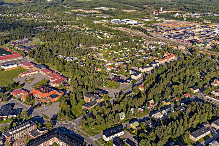 Flygfoto över Älvsbyn drönarbilder, drönarfoto, flygbild, flygbilder, Flygfoto, flygfoton, Norrbotten, samhällen, sommar, Älvsbyn