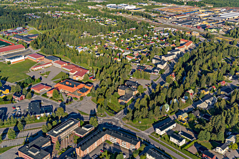 Flygfoto över Älvsbyn drönarbilder, drönarfoto, flygbild, flygbilder, Flygfoto, flygfoton, Norrbotten, samhällen, sommar, Älvsbyn
