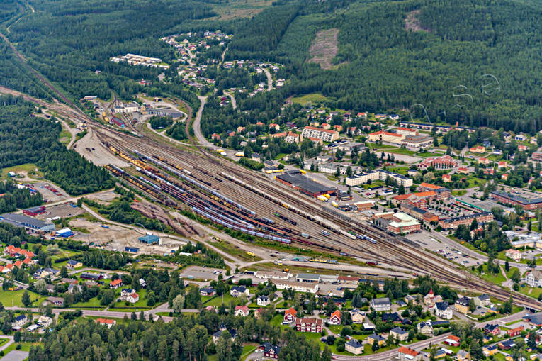 Flygfoto över Ånge banvall, drönarbilder, drönarfoto, flygbild, flygbilder, Flygfoto, flygfoton, järnväg, järnvägsknut, Medelpad, Mittbanan, Norra Stambanan, samhällen, sommar, Ånge