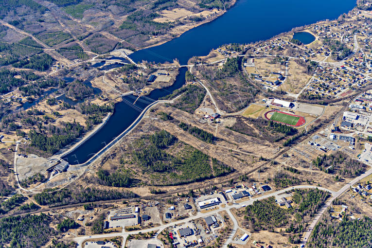 Flygfoto över Ånge banvall, drönarbilder, drönarfoto, flygbild, flygbilder, Flygfoto, flygfoton, järnväg, järnvägsknut, Medelpad, Mittbanan, Norra Stambanan, samhällen, vår, Ånge
