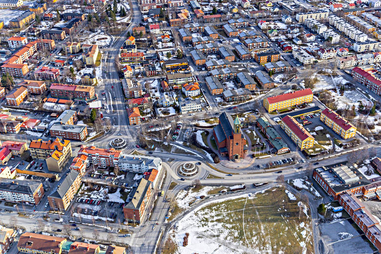 centrum, drönarbilder, drönarfoto, flygbild, flygbilder, Flygfoto, flygfoton, Jämtland, Stora kyrkan, städer, vinter, Östersund