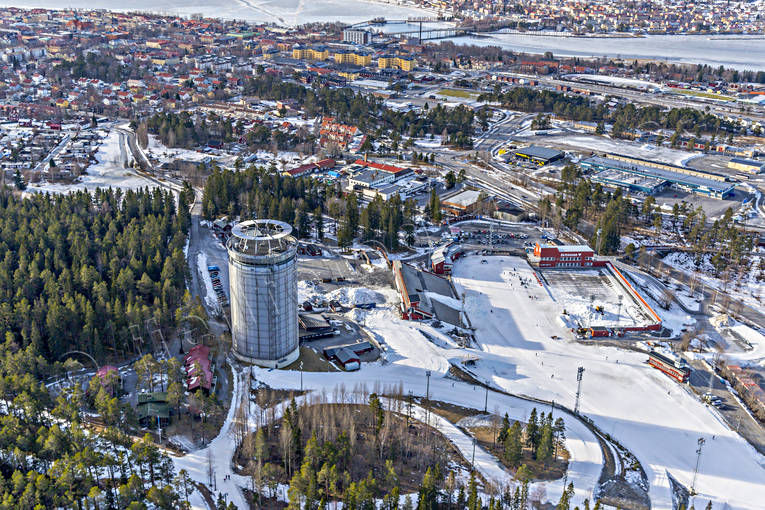 Flygfoto över Östersund Arctura, drönarbilder, drönarfoto, flygbild, flygbilder, Flygfoto, flygfoton, Jämtland, Skidstadion, städer, vinter, Östersund