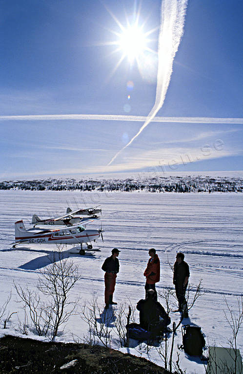 flyg, kommunikationer, luftfart, Norra Rensjön, skidflyg, skidflygning, sol, vinter, vårvinter