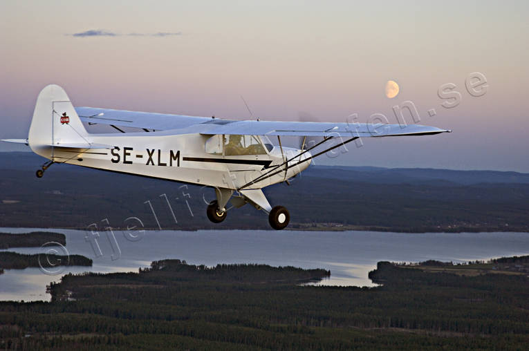 Flygplan i månsken allmänflyg, Cub, flyg, flygplan, frihet, fullmåne, kommunikationer, luftfart, längtan, månsken, pipercub, se-xlm, sportflyg