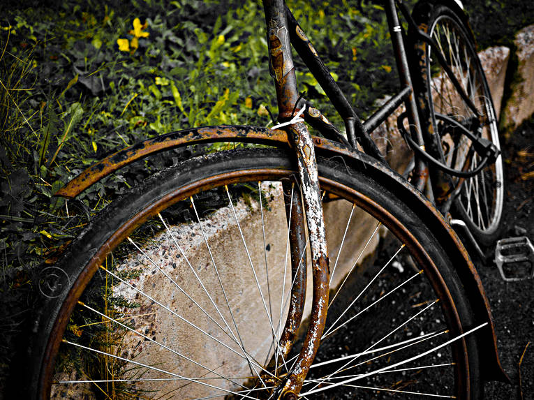 cykel, gammal, hjul, kommunikationer, landfart, rostig